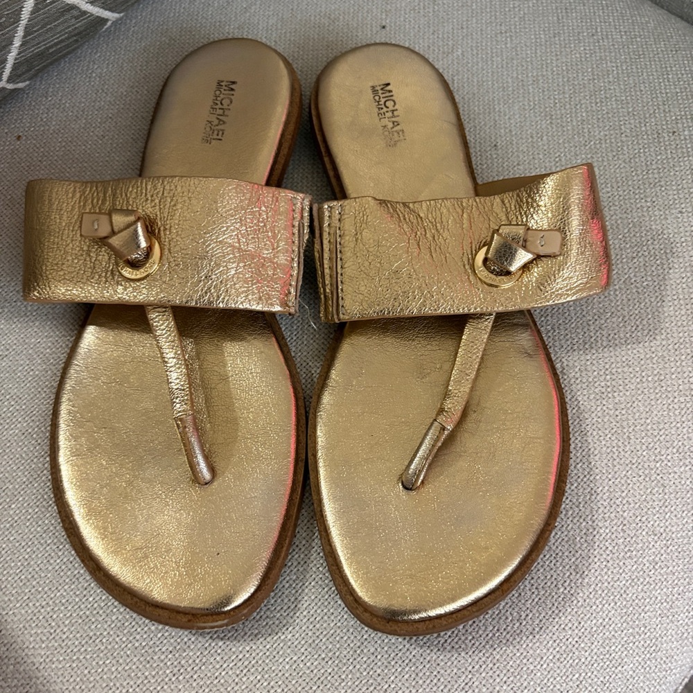 Michael Kors Gold Metallic Sandals with Elegant Hardware
